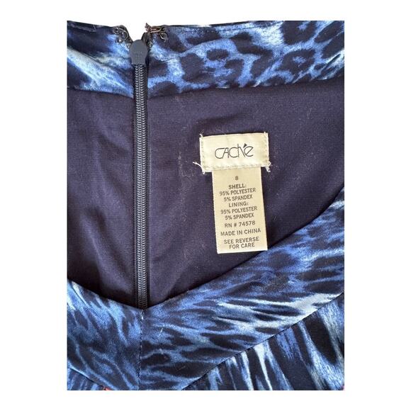 Cache Knit Dress Women’s Size 8 – blue leopard Print Poly Spandex Bodycon - Picture 2 of 3